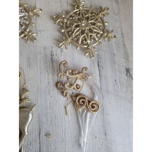 Glitter golden Snowflake reindeer ornament Xmas set - Picture 5 of 6